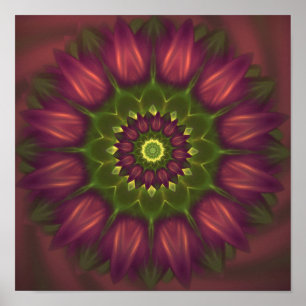 Affiche Mandala Fleur Aux Tons Vert Violet Faisant