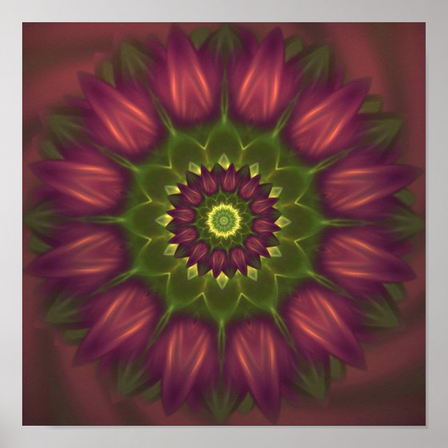Affiche Mandala Fleur Aux Tons Vert Violet Faisant (Devant)