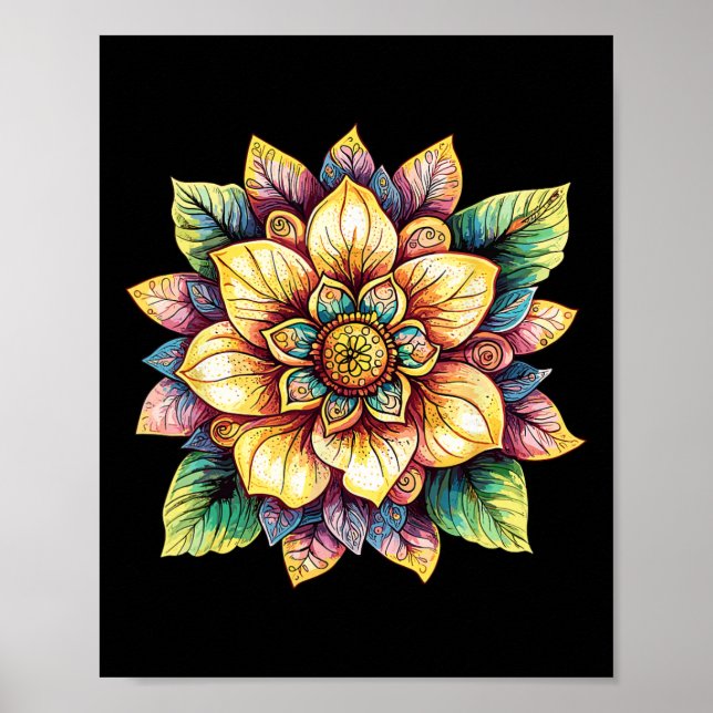 Affiche Mandala Fleur de Lotus Bohème Fantastique (Devant)