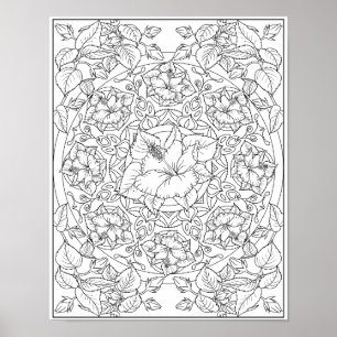 Affiche Mandala Fleur d'Hibiscus pour Coloriage Adulte