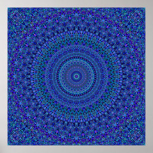 Affiche Mandala fleuri floral bleu