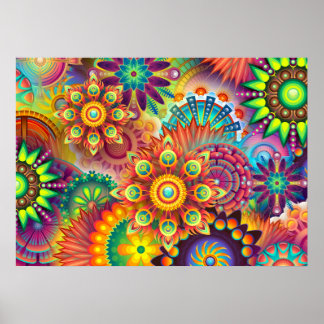 AFFICHE MANDALA FLORAL ABSTRAIT PSYCHEDELIQUE | ART BOHO
