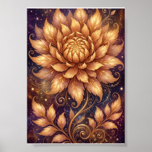 Affiche Mandala Floral Artistique Fleur de Lotus Doré Flee