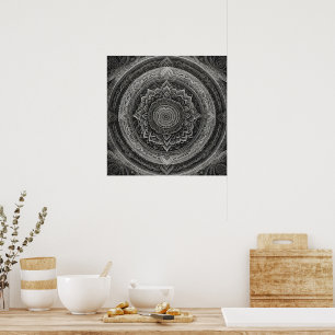 Affiche Mandala floral noir et blanc