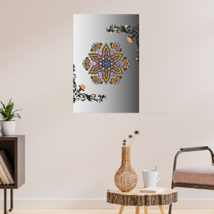 Affiche Mandala Floral Or Noir Mystique