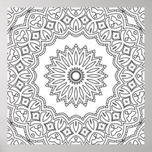 Affiche Mandala Floral Orné avec Dessin de Bordure à Festo