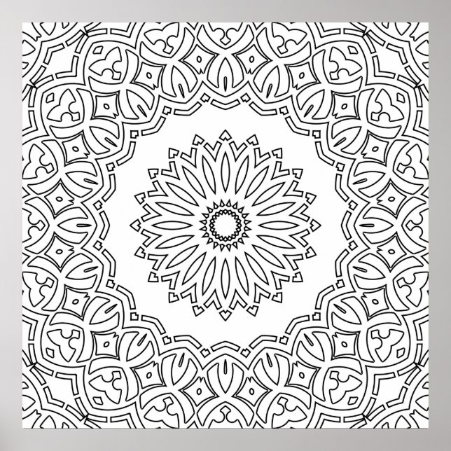 Affiche Mandala Floral Orné avec Dessin de Bordure à Festo (Devant)