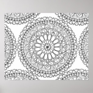 Affiche Mandala Floral pour Coloriage Adulte