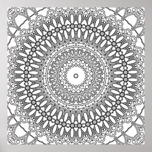 Affiche Mandala floral radial avec motif d'anneaux superpo