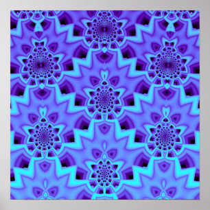 Affiche Mandala fractal géométrique bleu pervenche