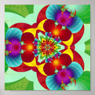 Affiche Mandala fractal kaleidoscope symétrique en couleur