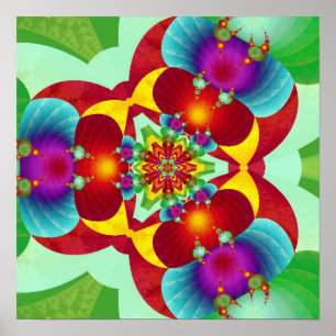 Affiche Mandala fractal kaleidoscope symétrique en couleur
