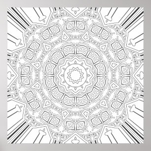 Affiche Mandala Géométrique Intriqué avec Motifs Tribaux