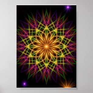 Affiche Mandala géométrique néon coloré vibrant spirituel 
