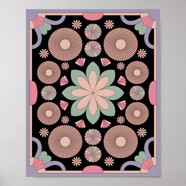 Affiche Mandala Géométrique Pastel en Fleur (Devant)