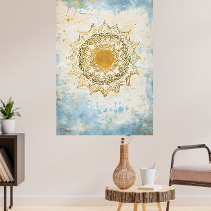 Affiche mandala indien aux teintes turquoise et orange