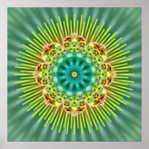 Affiche Mandala jaune vert   fleur verte