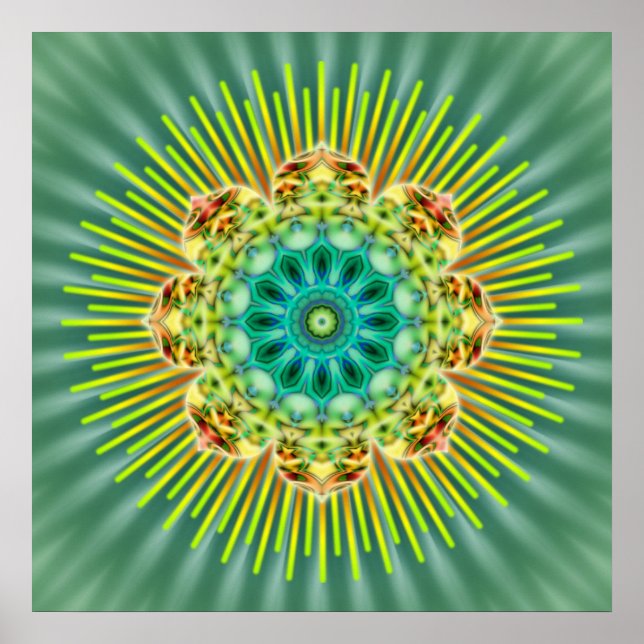 Affiche Mandala jaune vert | fleur verte (Devant)