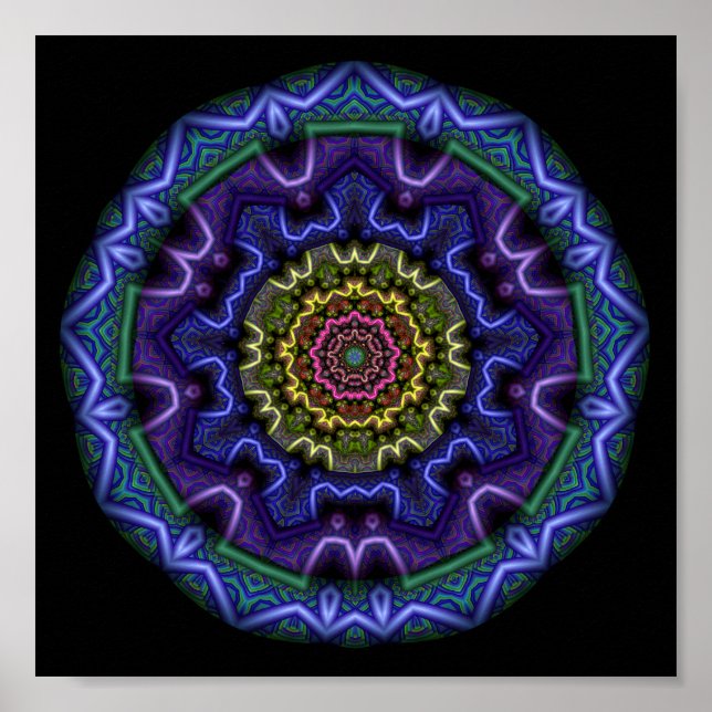 Affiche Mandala Kaléidoscope Violet Cosmique (Devant)