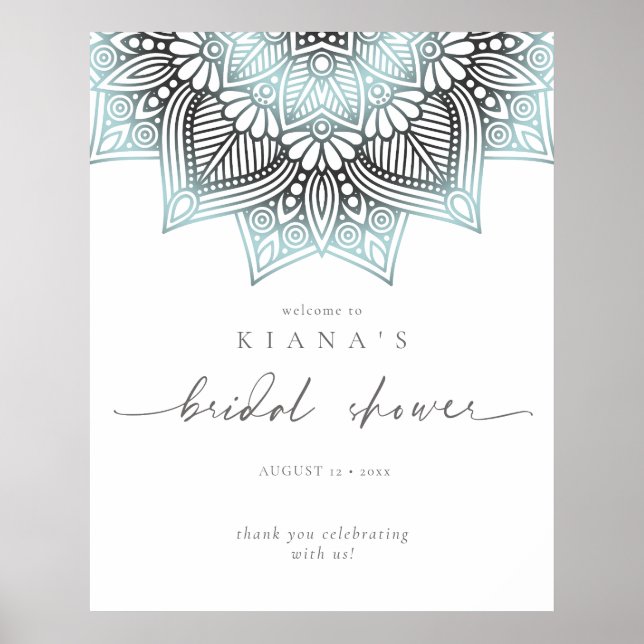Affiche Mandala Lace Bridal Shower Bienvenue Lt. Bleu ID96 (Devant)