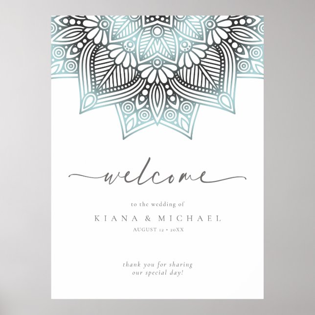 Affiche Mandala Lace Mariage Bienvenue Lt. Bleu ID968  (Devant)