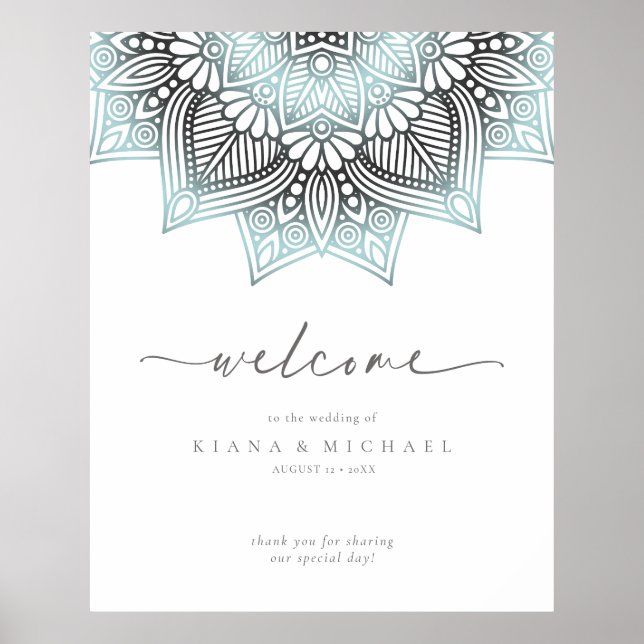 Affiche Mandala Lace Mariage Bienvenue Lt. Blue ID968 (Devant)