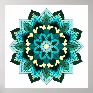 Affiche Mandala Motif 02 en aqua