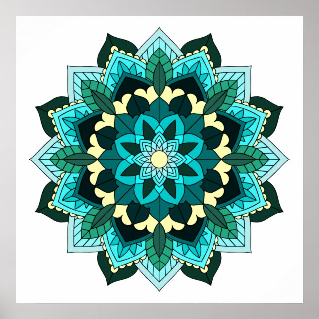 Affiche Mandala Motif 02 en aqua (Devant)