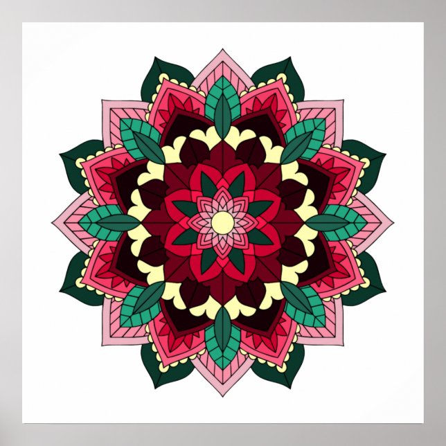 Affiche Mandala Motif 02 en rose profond (Devant)