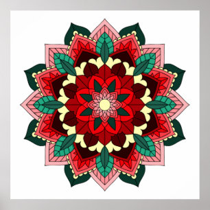 Affiche Mandala Motif 02 en rouge