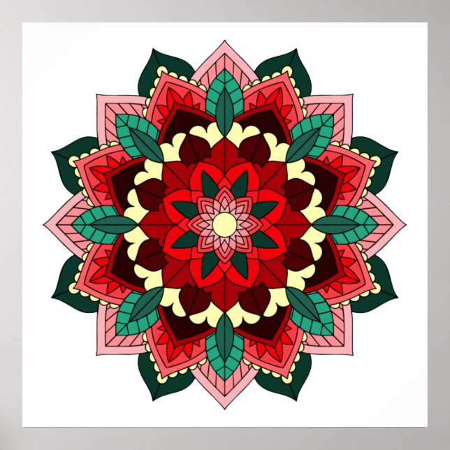 Affiche Mandala Motif 02 en rouge (Devant)
