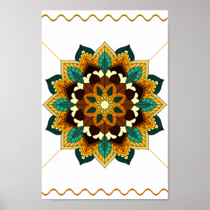 Affiche Mandala Motif 2002 en jaune et bronzette
