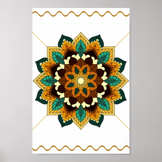 Affiche Mandala Motif 2002 en jaune et bronzette (Devant)