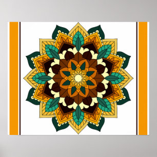 Affiche Mandala Motif 2002 en jaune et bronzette