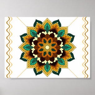 Affiche Mandala Motif 2002 en jaune et bronzette