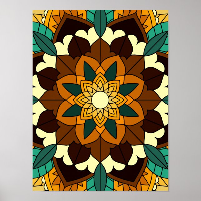 Affiche Mandala Motif 2002 en jaune et bronzette (Devant)