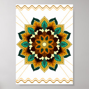 Affiche Mandala Motif 2002 en jaune et bronzette
