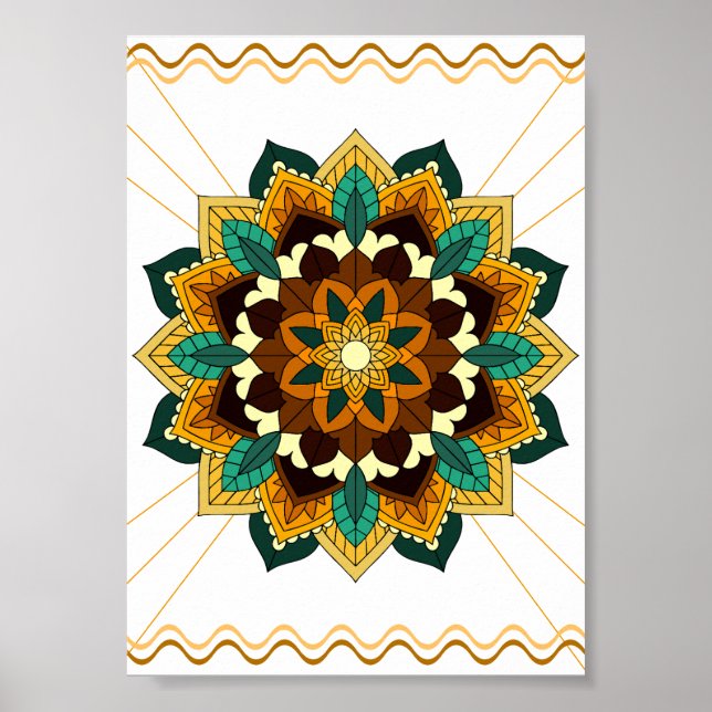 Affiche Mandala Motif 2002 en jaune et bronzette (Devant)