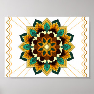 Affiche Mandala Motif 2002 en jaune et bronzette