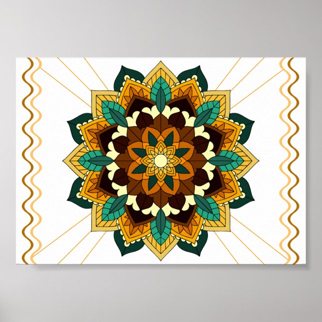 Affiche Mandala Motif 2002 en jaune et bronzette (Devant)