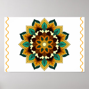 Affiche Mandala Motif 2002 en jaune et bronzette