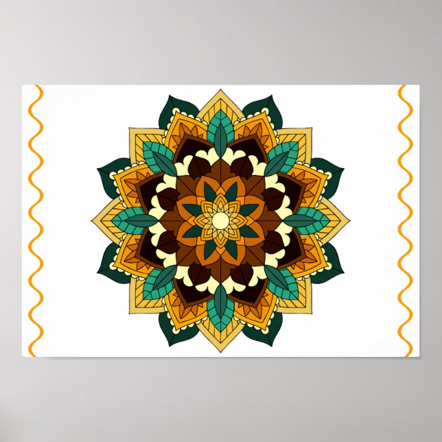 Affiche Mandala Motif 2002 en jaune et bronzette (Devant)