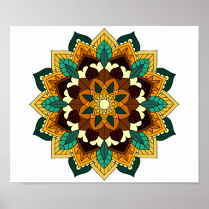 Affiche Mandala Motif 2002 en jaune et bronzette