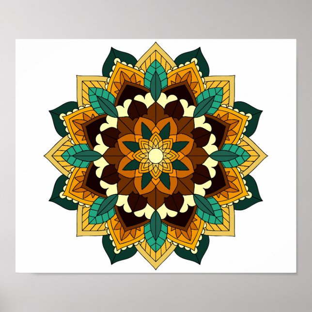Affiche Mandala Motif 2002 en jaune et bronzette (Devant)