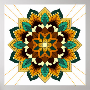 Affiche Mandala Motif 2002 en jaune et bronzette