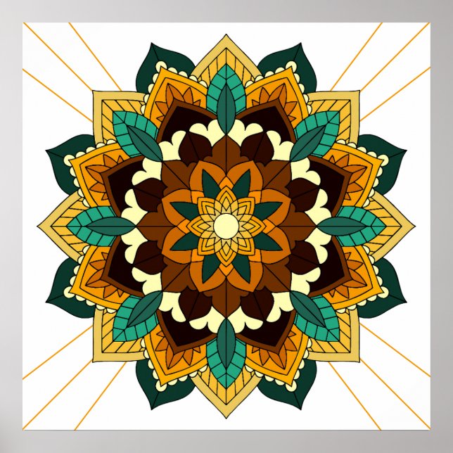 Affiche Mandala Motif 2002 en jaune et bronzette (Devant)