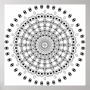 Affiche Mandala Orné à Couches avec Détails de Feuille et
