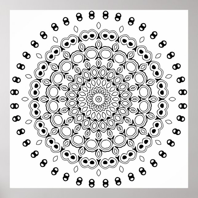 Affiche Mandala Orné à Couches avec Détails de Feuille et  (Devant)