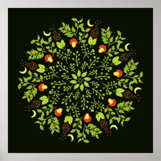 Affiche Mandala plante feuille de champignons potion de so