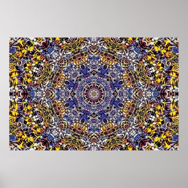 Affiche Mandala psychédélique violet et jaune (Devant)